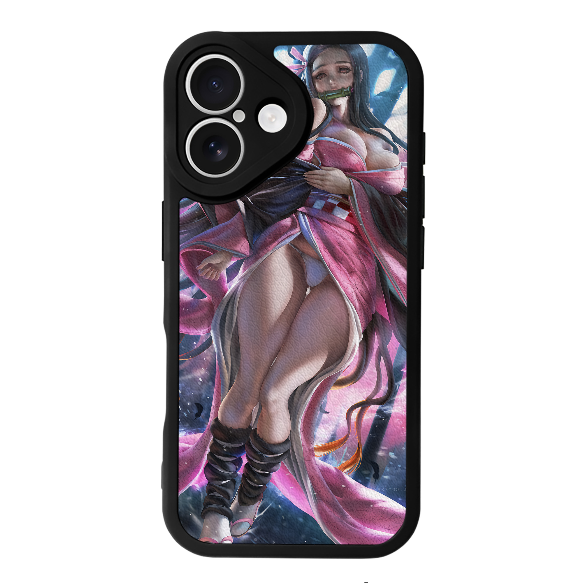 （画像用） 鬼滅の刃（きめつのやいば）竈門 禰󠄀豆子／かまど ねずこ Kamado Nezuko 【iPhone 16シリーズ対応】シリコンスマホケース（レザー調） 材質：シリコン